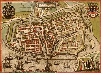 Emden naar Braun en Hogenberg (1575)