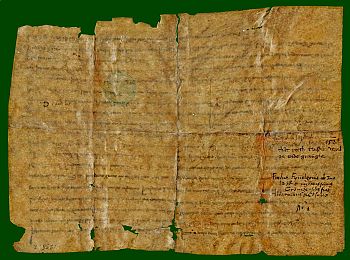 Achterzijde van de akte van 9 juni 1258