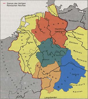 De hertogdommen van het Oostfrankische Rijk in de 10e eeuw