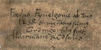 Aantekening van Ubbo Emmius op de achterkant van de akte